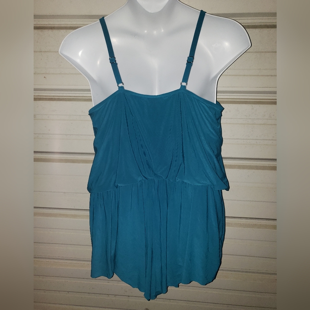 Plus Size 20 2x Womens Swimsuit Teal Blue Romper Swim One Piece - Picture 4 of 4